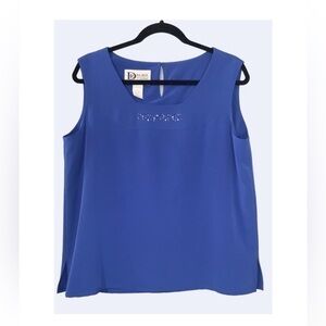 Vintage Da-Rae Sapphire Blue Bejeweled Sleeveless Work Tank Blouse 10